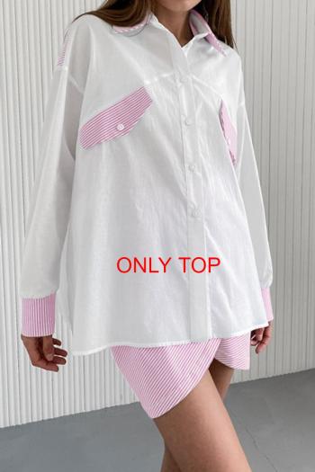 casual non-stretch striped splicing loose slit shirt