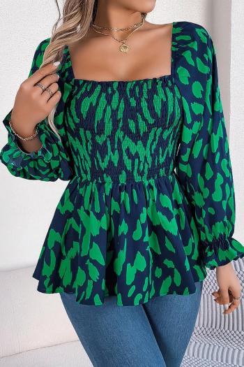 casual non-stretch 3 colors leopard printing square neck blouses
