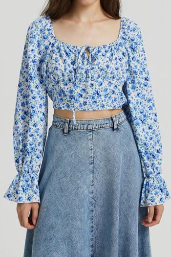 sexy non-stretch chiffon floral batch printing square neck top