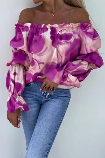 stylish non-stretch batch printing off shoulder loose blouse