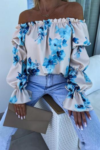 stylish non-stretch floral printing off shoulder loose blouse