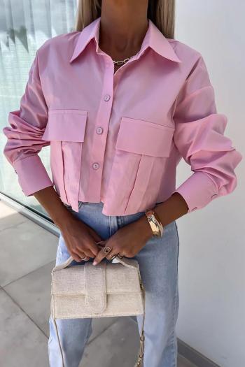 chic non-stretch 3 colors single-breasted big pocket design all-match blouse