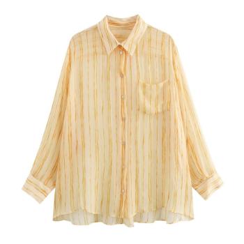 casual non-stretch stripe lapel button blouses