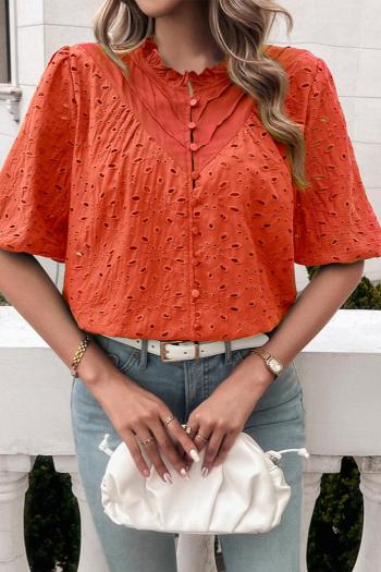 stylish non-stretch embroidery cut out single-breasted all-match blouse