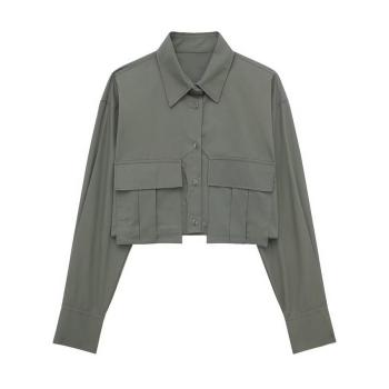 casual non-stretch 5 colors solid color lapel crop blouses