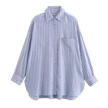 xs-l casual non-stretch linen fabric stripe long sleeve blouse(size run small)