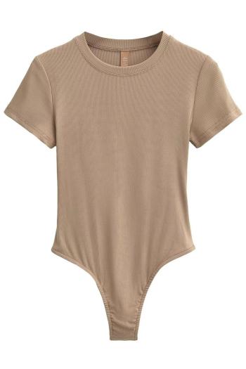 stylish high stretch solid color short sleeve all-match bodysuit(size run small)