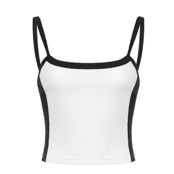 Sexy slight stretch color-block backless sling all-match crop vest