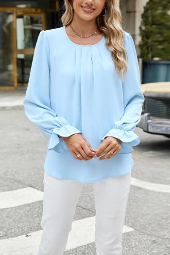 casual plus size non-stretch solid color crew neck blouses
