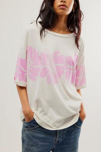 casual non-stretch simple flower print loose short-sleeved t-shirt
