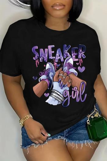 casual plus size slight stretch simple short sleeve printed t-shirt