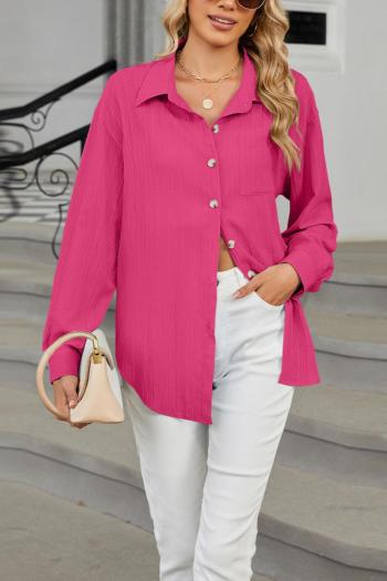 casual plus size non-stretch 6 colors solid color lapel button blouses