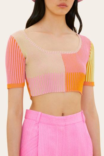 sexy slight stretch ribbed knit contrast color square neck knit wear