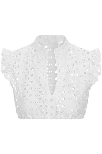 new plus-size patchwork 6-color ruffle sleeve hollow short tops