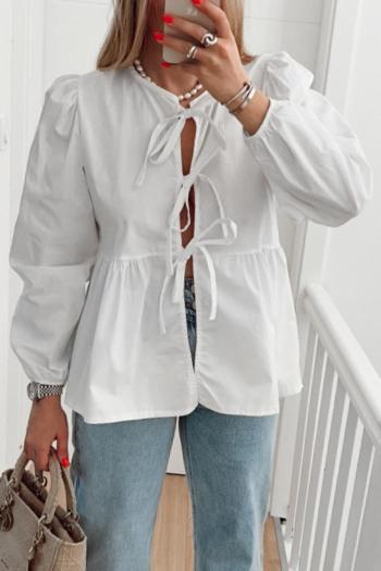 stylish non-stretch 3 colors long sleeve bow all-match blouse