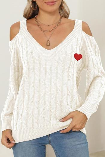 stylish slight stretch knitted v-neck heart embroidery loose sweater
