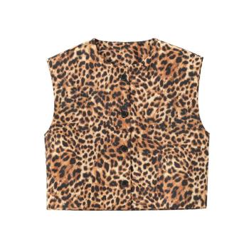 sexy non-stretch leopard printing crew neck tank top
