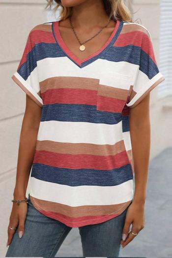new plus-size slight stretch contrast color v-neck bat sleeve t-shirts