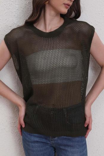 sexy slight stretch ribbed knit crew neck solid color tank top