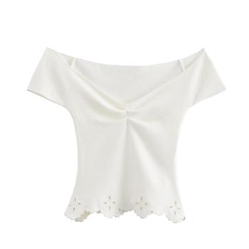 sexy slight stretch ribbed knit off shoulder solid color knit wear