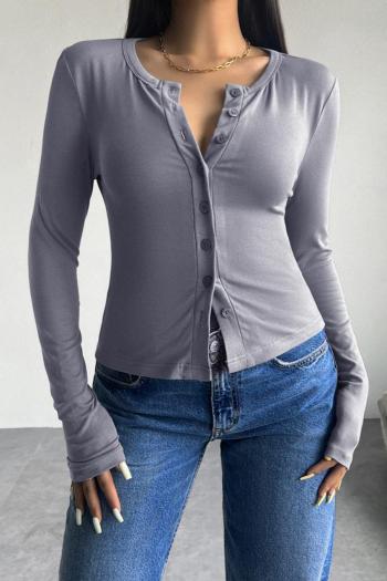 sexy slight stretch crew neck button 4 colors solid color top