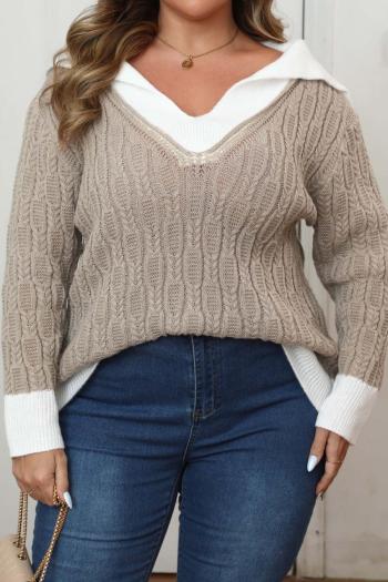 casual plus size slight stretch ribbed knit contrast color sweaters