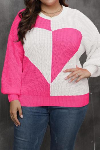 casual plus size slight stretch heart pattern ribbed knit sweaters