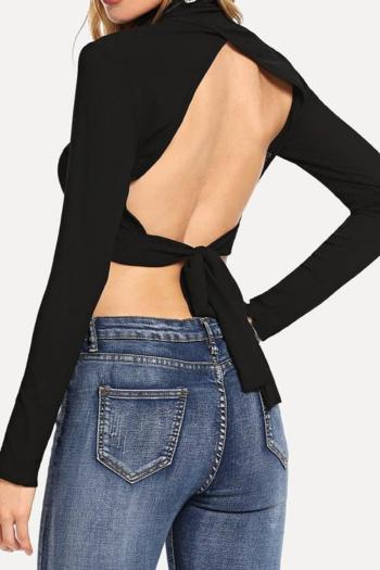 new sexy slight stretch solid color backless long sleeve tops