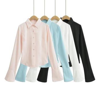 casual non-stretch 4 colors lapel lace-up solid color blouses