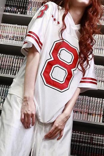 casual slight stretch contrasting number fixed v-neck t-shirts (new add color)