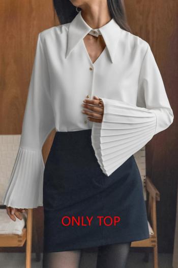 new non-stretch solid color chiffon lapel hollow  long sleeve blouse