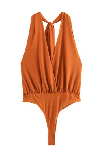 sexy slight stretch mesh halter-neck solid color bodysuit