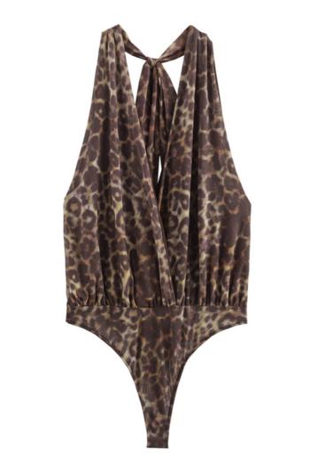 sexy slight stretch mesh halter-neck leopard printing bodysuit