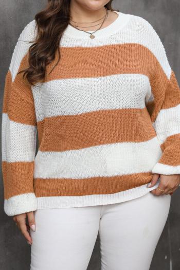 casual plus size slight stretch color-block stripe knitted loose sweater