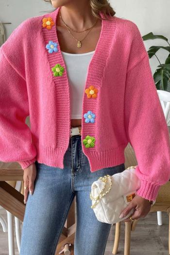 casual slight stretch knitted 3d flower all-match cardigan sweater(no underwear)