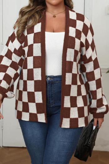 casual plus size slight stretch checkered knitted all-match sweater