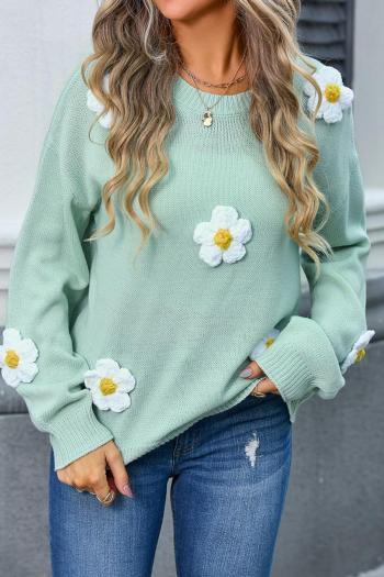 casual slight stretch knitted 3d flower decor 3 colors all-match sweater