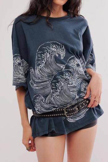 casual non-stretch loose printed short-sleeved t-shirt