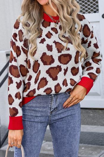 casual slight stretch leopard jacquard knitted all-match sweater