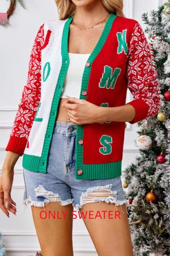 christmas style casual plus size slight stretch v-neck single-breasted sweater