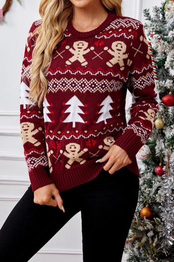 christmas casual plus size slight stretch jacquard knitted long sleeve sweater