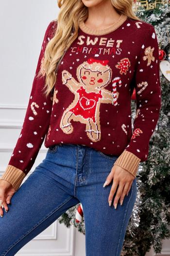 christmas casual plus size slight stretch jacquard knitted crew-neck sweater