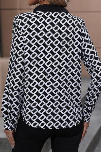 New slight stretch patchwork geometric batch printing long sleeve blouse