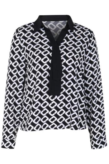 New slight stretch patchwork geometric batch printing long sleeve blouse