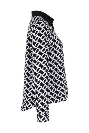 New slight stretch patchwork geometric batch printing long sleeve blouse