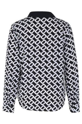New slight stretch patchwork geometric batch printing long sleeve blouse