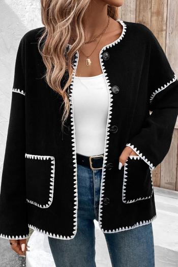 new slight stretch polar fleece patchwork pocket color-blocking loose outerwear