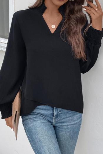 new slight stretch polyester patchwork solid color long sleeve tops