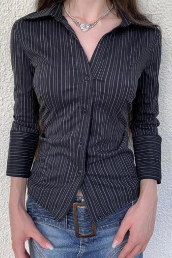 new slight stretch patchwork stripes lapel long sleeve blouse