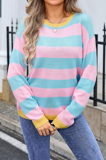 casual slight stretch color-block stripe knitted all-match sweater#4#
